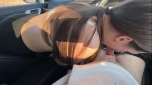 Girl friend fucked in the mouth of a car in a public parking lot