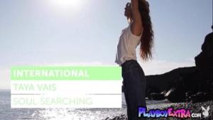 Skinny all natural Russian beauty Taya Vais relaxing naked at the beach