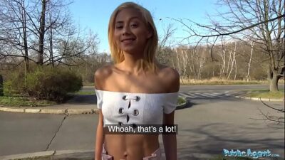 Public Agent Big cock gets blondes tight pussy wet in public forest fuck