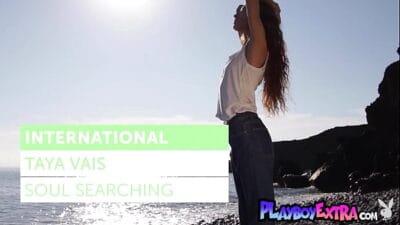 Skinny all natural Russian beauty Taya Vais relaxing naked at the beach