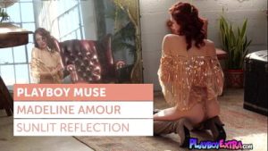 Skinny redhead teen muse Madeline Amour posing naked in front of the mirror