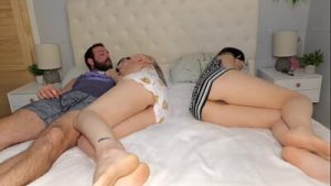 Stepdad and stepdaughter FUCKING next to WIFE in bed, Leaving her creampied, with CUMSHOT.