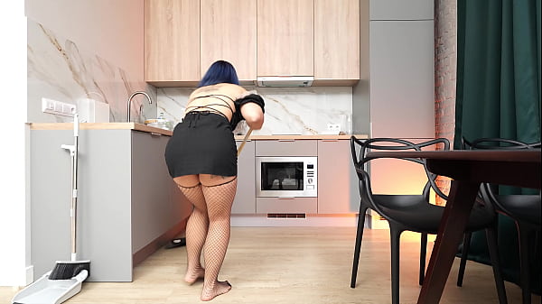 my tattooed new slutty cleaner lets me fuck her on the kitchen table