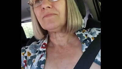 Selfie with tits exposed in the car