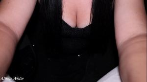 Brunette sucks friend’s cock after party in car.