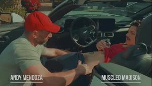 Lips locked on MuscledMadison at CasaMaxxx in a steamy car scene—Pre-sale’s hot on now!