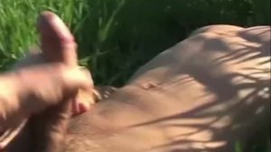 Monster Cock Gets Handjob in Nature