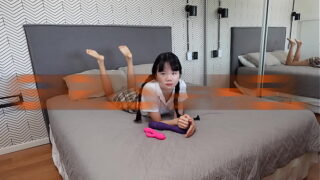 cutie in braids is a big squirter the bed is now soaked