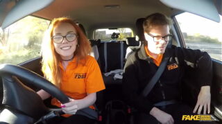 fake driving school british ginger babe ella hughes gets her perfect pussy fucked during driving lesson
