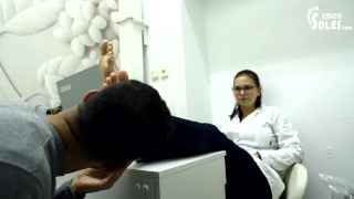 first day obedience training at a new job footdom boss feet big feet doctor feet foot worship