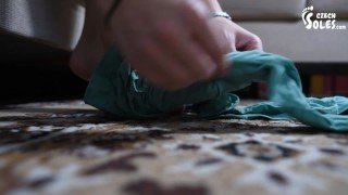 Colorful worn pantyhose and Ivet’s sexy soles teasing (stockings, nylon, foot teasing, sexy soles)