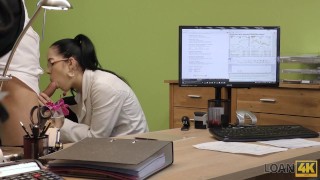 LOAN4K. Colleague drills mouth and sissy of new very nice coworker