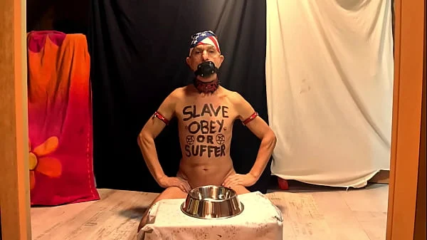 naked pathetic white slave in penis cage shave dry his uncut dick and gay balls, CMNM