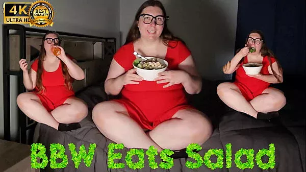 ASMR Huge Salad Mukbang: BBW Crunching and Gulping (4K Landscape)