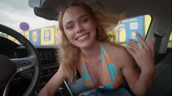 My hot stepmother sucks my cock in the supermarket car park while we wait for my step father