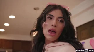 Busty Shemale Avery Lust Anal Practicing On Tgirl Roommate