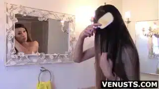 Mesmerizing Asian shemale beauty Venus Luxx is getting ready for a night out but she has to jerk off her big cock first.