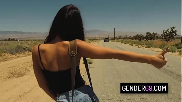 Sexy tranny hitchhiker Khloe Kay gets anal banged by a random guy