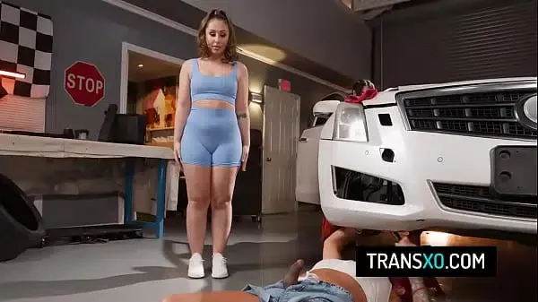 Hot tgirls car mechanic threesome sex with hot latina milf – Tommy King, Eva Maxim, TS Foxxy