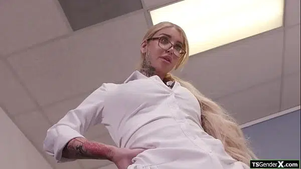 On your knees and suck your big tits shemale boss uncut cock