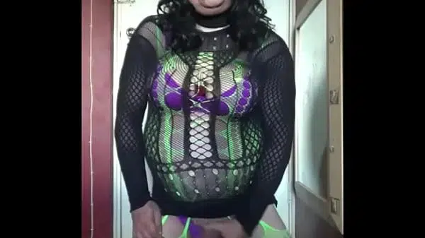 sissy crossdresser shoots a load on the floor after making himself cum