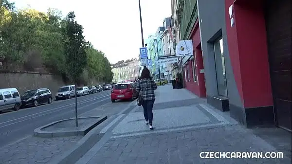 A horny guy found a sexy blonde on a dating site and they fucked on the street in a caravan