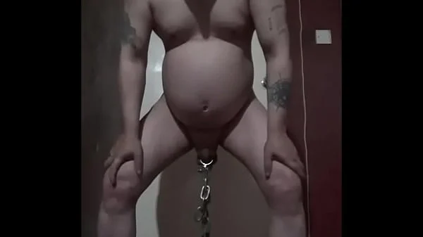 bisexual gay mark wright blindfolded and mouth gaged inserts his anal hook in his ass then swings a heavy weight from his bullsacks you can tell it is heavy. just by looking at his balls.