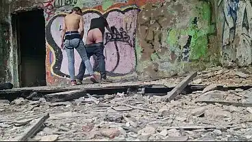Anastasia Mistress Russian domination outdoor dangerous sex in an abandoned building pegging submissive man Sasha Earth