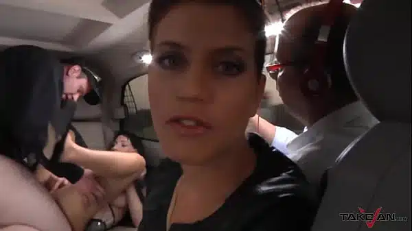 Horny brunette fuck with stranger in the fuck bus